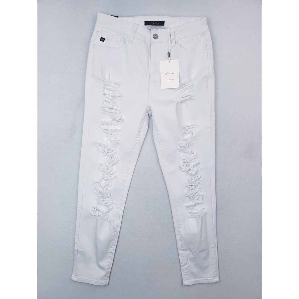Kancan Jeans Womens 29 White Distressed Skinny Stretch Denim‎ Pants Destroyed